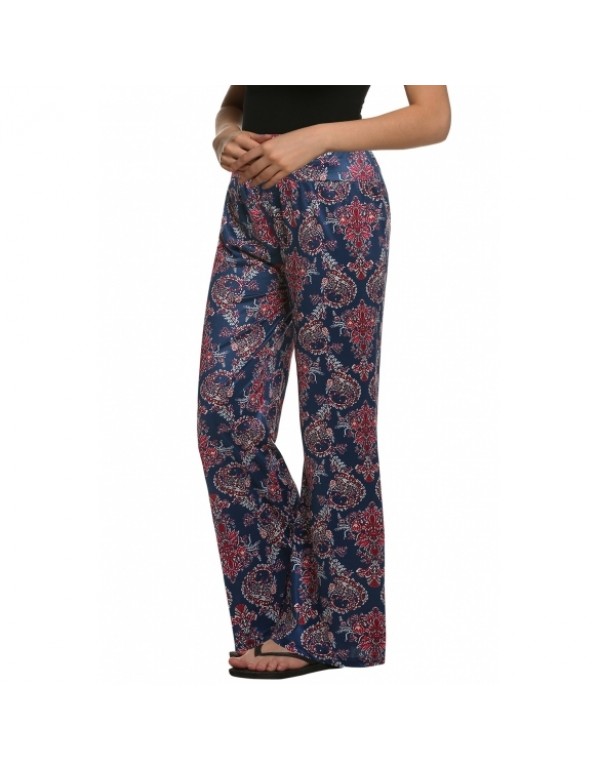 ACEVOG Fashion Wide Leg Elastic Waist Print Stretch Long Trouser Pants