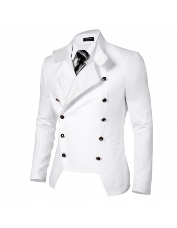 Men Fashion Stand Neck Double-breasted Slim Fit Blazer Jacket