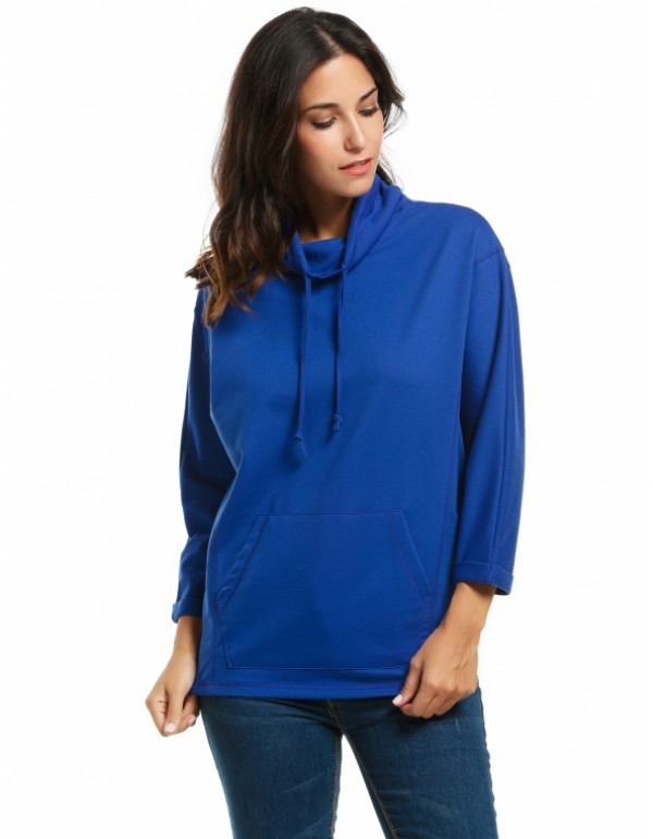 Cowl Collar Batwing Sleeve Pullover Sweatshirt Hoodie With Pockets