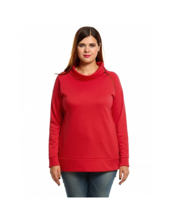 New Oblique Zipper Collar Solid Pullover Plus Size Sweatshirts