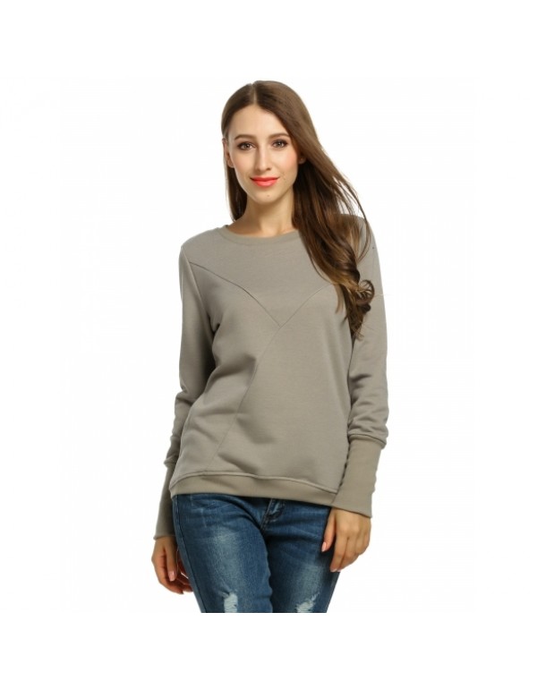 Long Cuff Sleeve Solid High-Low Hem Pullover Hoodie Sweatshirt