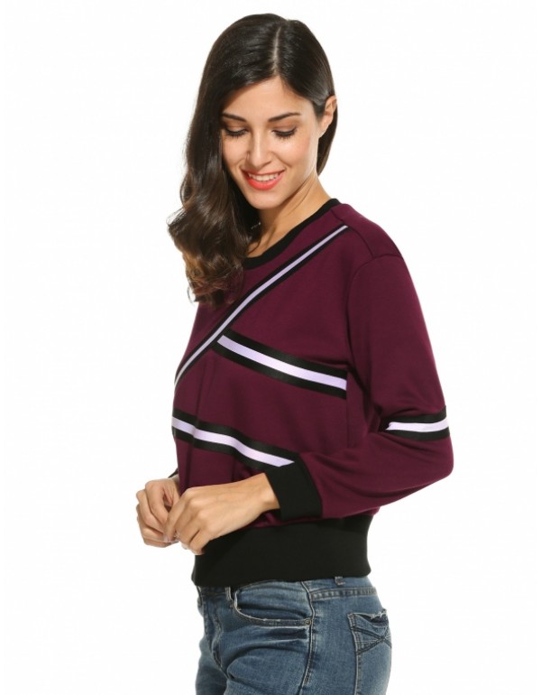 Pullover Patchwork Contrast Color Thick Fleece Sweatshirt