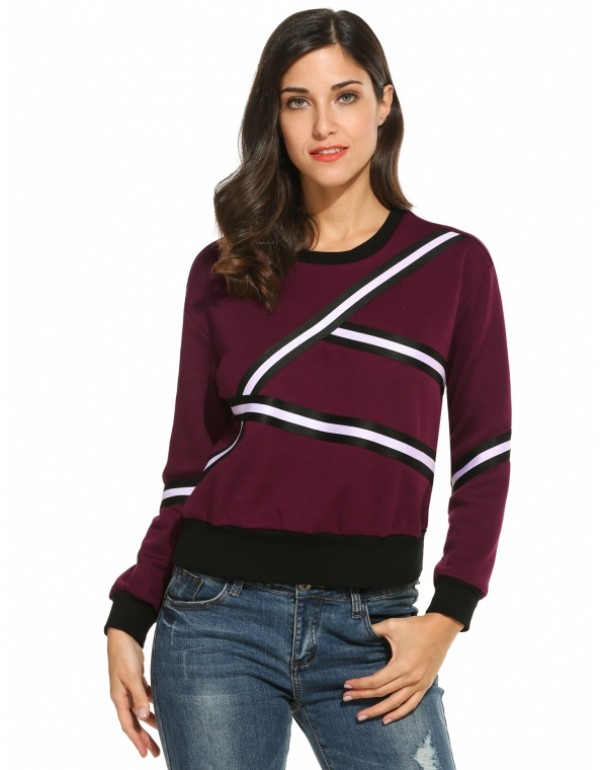 Pullover Patchwork Contrast Color Thick Fleece Sweatshirt