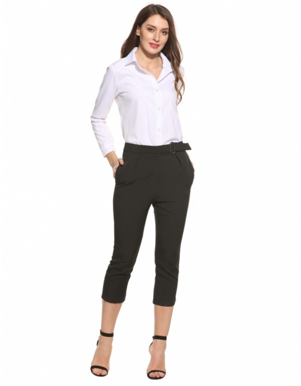 New FashionSlim High Waist Casual Belt Trousers