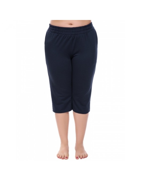 Plus Size Elastic Waist Solid Slim Athletic Capri Pants