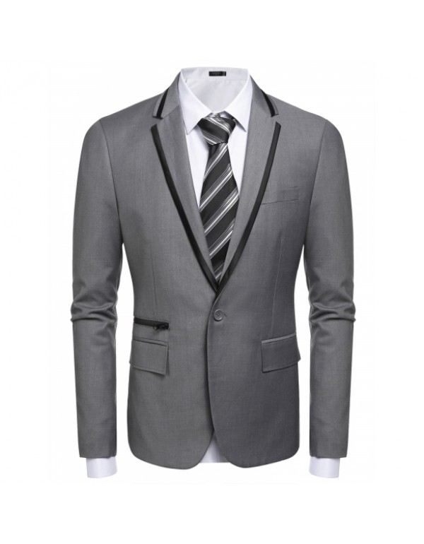 Men Long Sleeve Casual Work Office Slim Fit Single Button Blazer