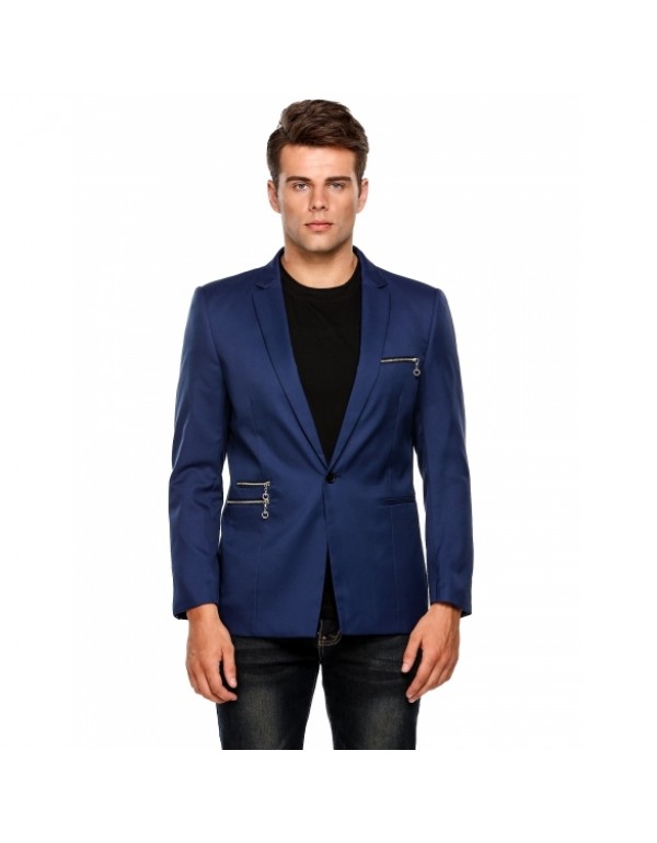 Men Notch Collar Casual Office Slim Fit Single Button Blazer Jacket