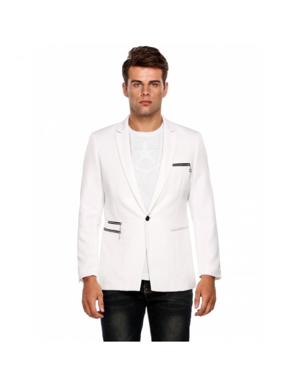 Men Notch Collar Casual Office Slim Fit Single Button Blazer Jacket