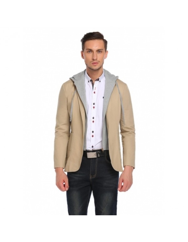 Men's Long Sleeve Slim Fit Buttons Hooded Blazer