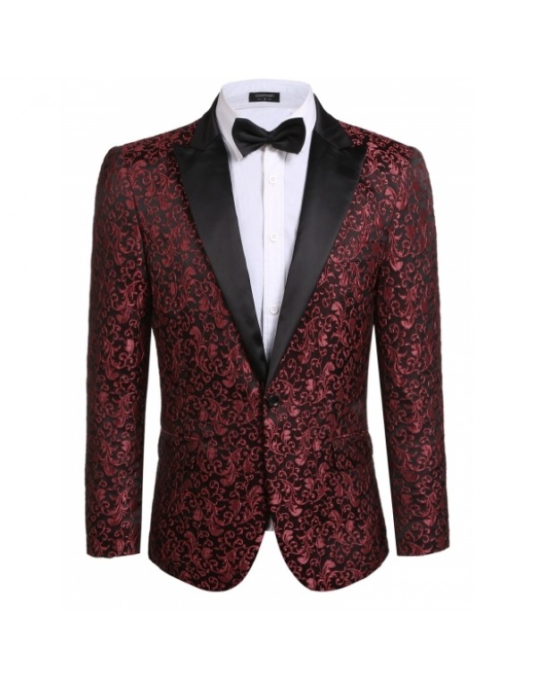 Men Casual Slim Long Sleeve Floral Blazer