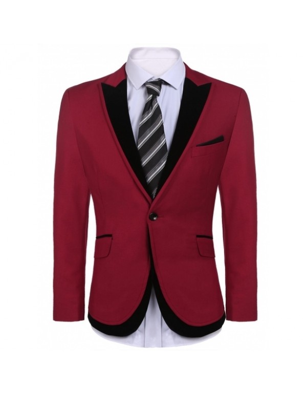 Men's Peak Lapel Patchwork Slim Fit Single Button Blazer