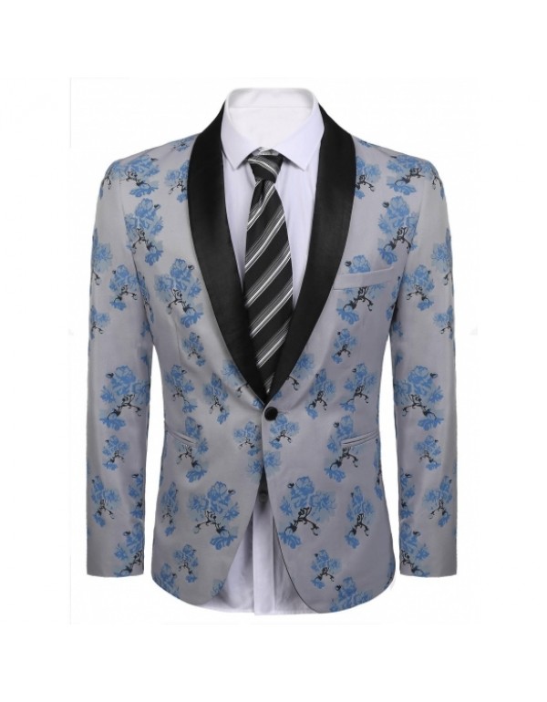 Shawl Lapel Floral Slim Fit One Button Dinner Part...