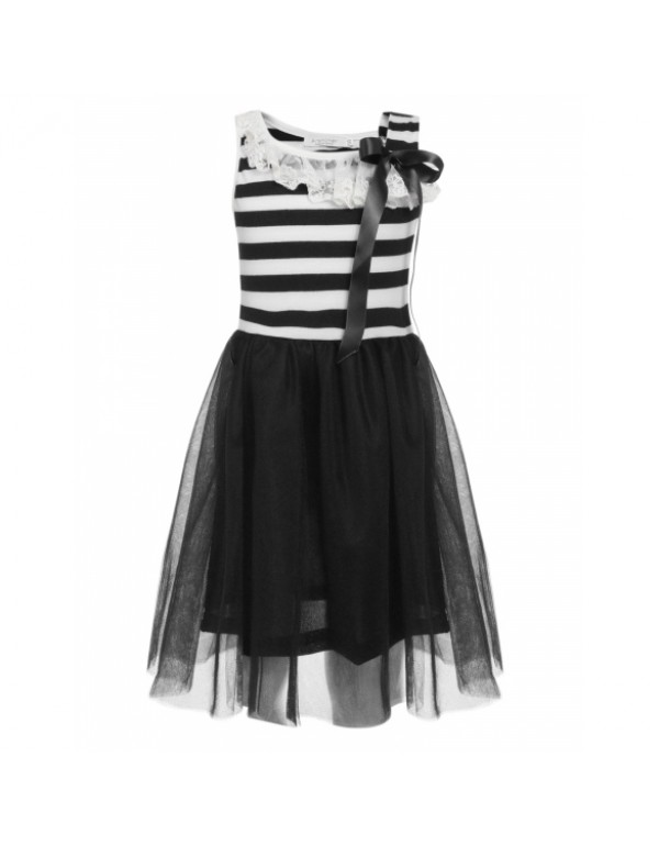 Girls' Sleeveless Striped Patchwork Ruffled Dress