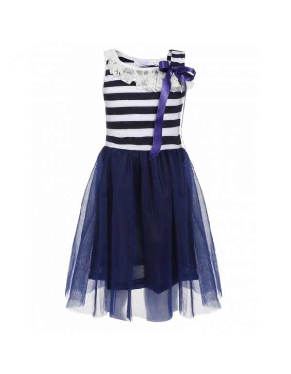 Girls' Sleeveless Striped Patchwork Ruffled Dress