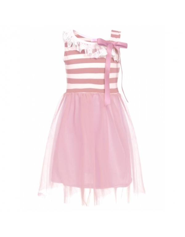 Girls' Sleeveless Striped Patchwork Ruffled Dress