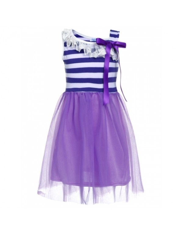 Girls' Sleeveless Striped Patchwork Ruffled Dress