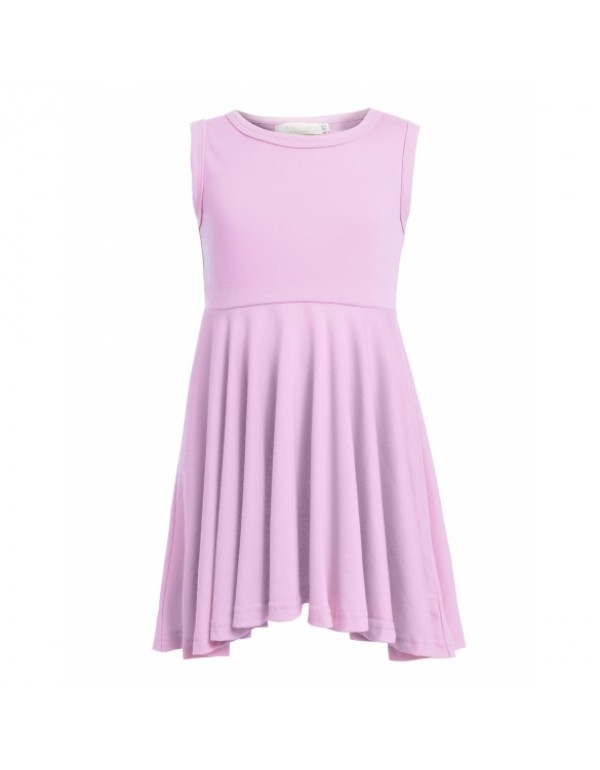 Child Girl's Sleeveless Solid Casual Swing Pleated Dress