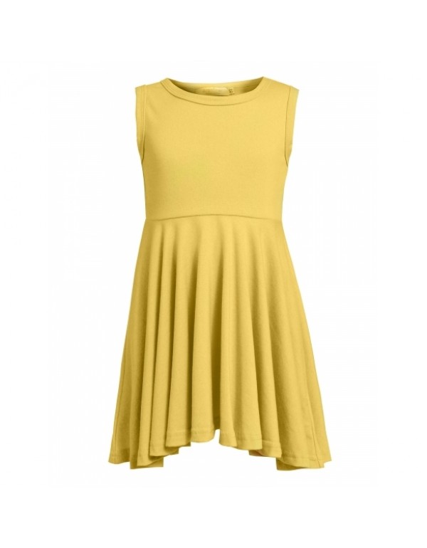 Child Girl's Sleeveless Solid Casual Swing Pleated Dress