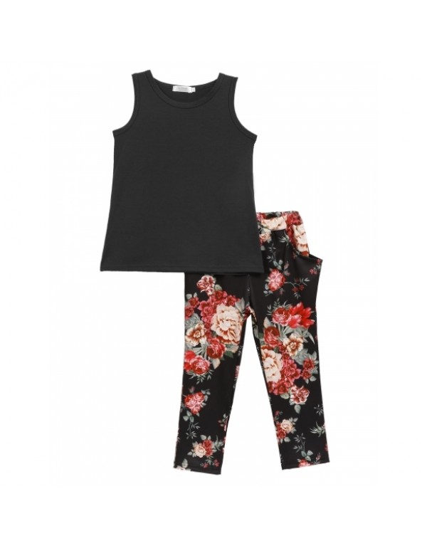 Child Sleeveless Shirt Tops Floral Pants Girls Set...