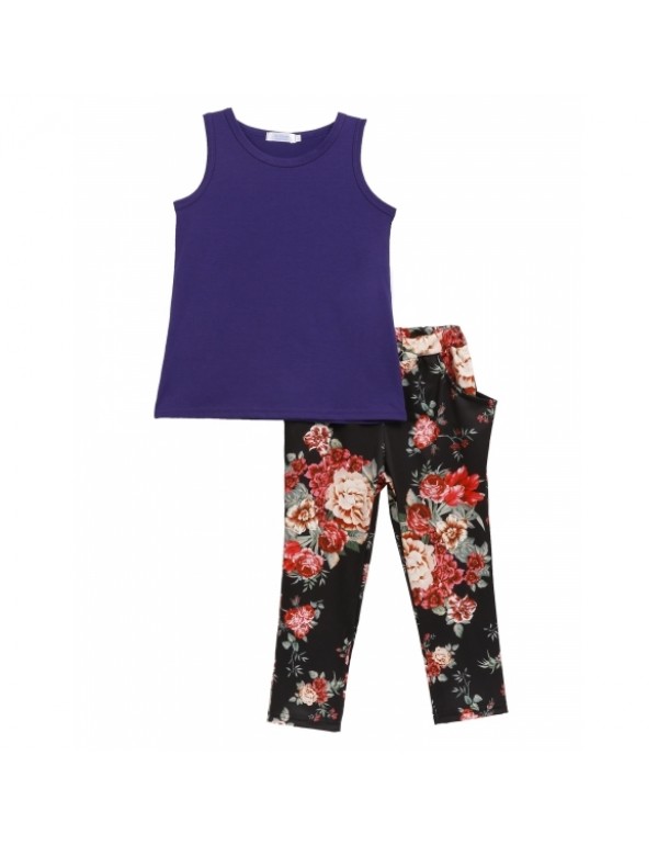 Child Sleeveless Shirt Tops Floral Pants Girls Sets