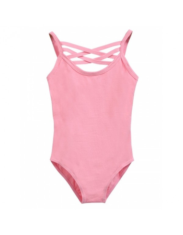 Girl Gym Dance Spaghetti Strap Solid Leotard