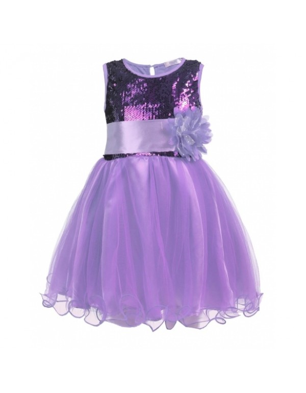 Girls' Sleeveless Sequins Flower Dress