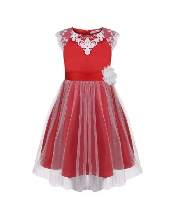 Girls' Sleeveless Lace Mesh Patchwork Dress