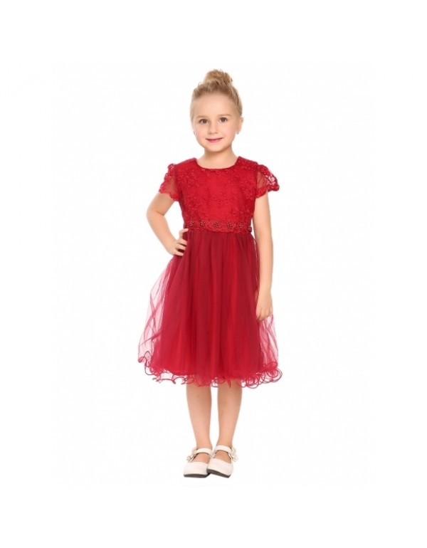 Child Girl Short Cap Sleeve Patchwork Embroidery Dress