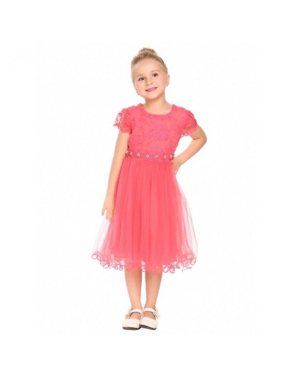 Child Girl Short Cap Sleeve Patchwork Embroidery Dress