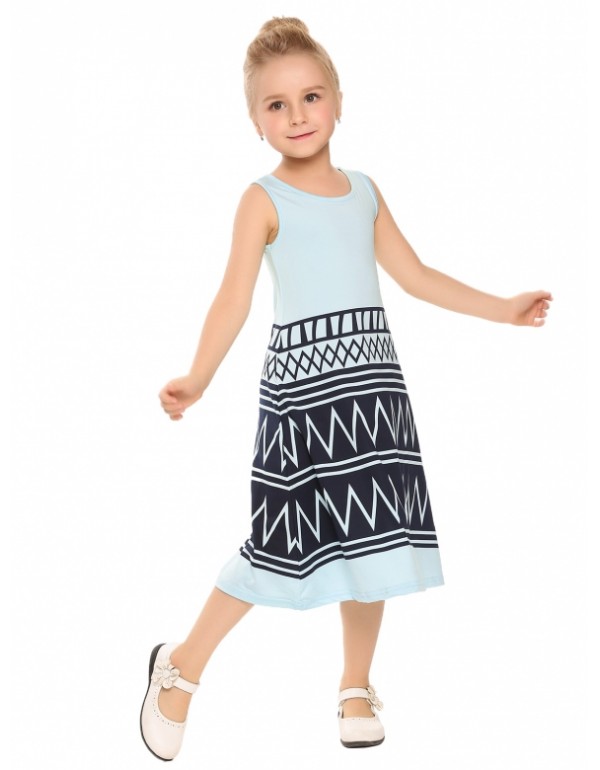 Child Girl Sleeveless Geometry Print Dress