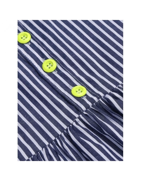 Girls' Sleeveless Striped Button Dress