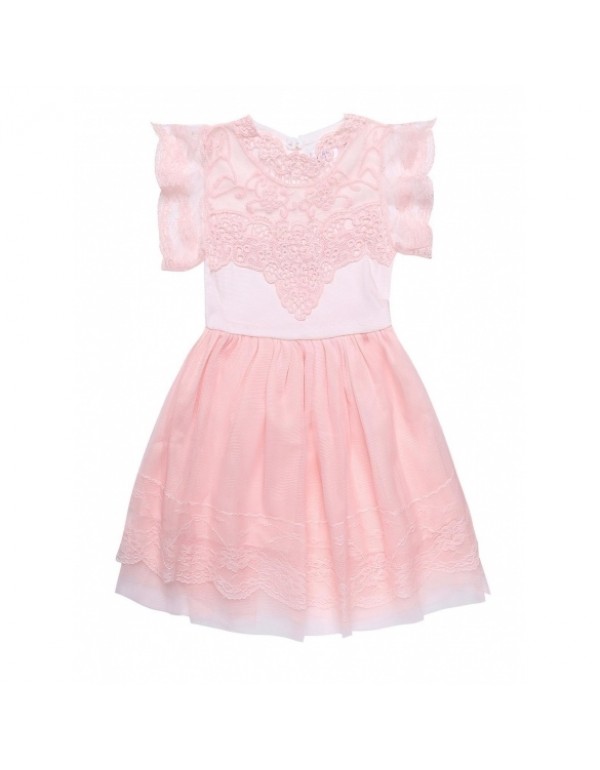 Child Girl's Short Sleeve Lace Patchwork Dress