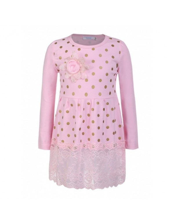 Child Girl Long Sleeve Dot Lace Patchwork Dress