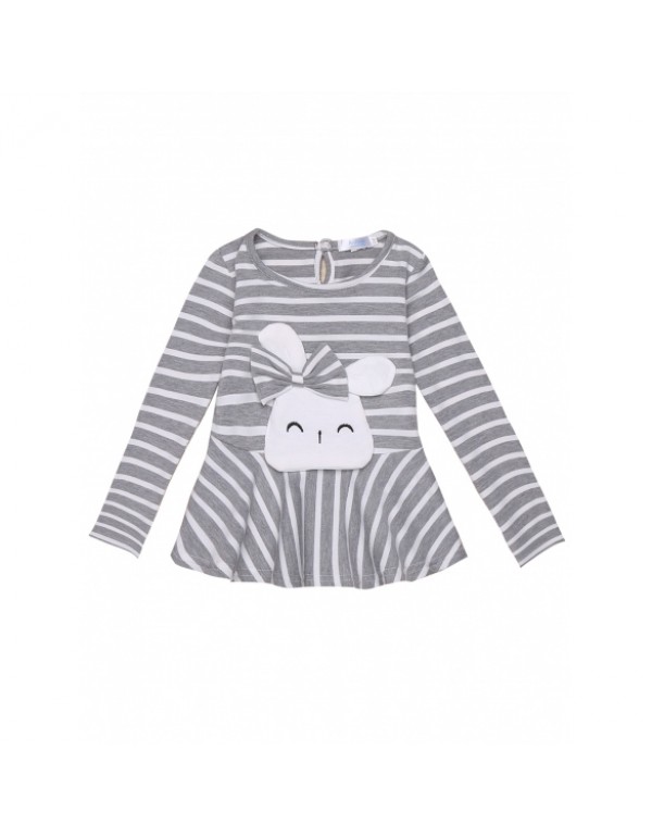 Girls' Long Sleeve Striped Peplum Hem T-Shirt