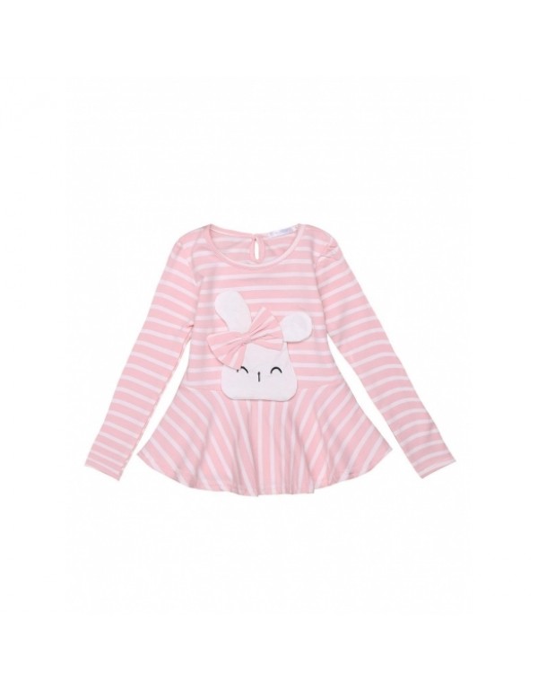 Girls' Long Sleeve Striped Peplum Hem T-Shirt