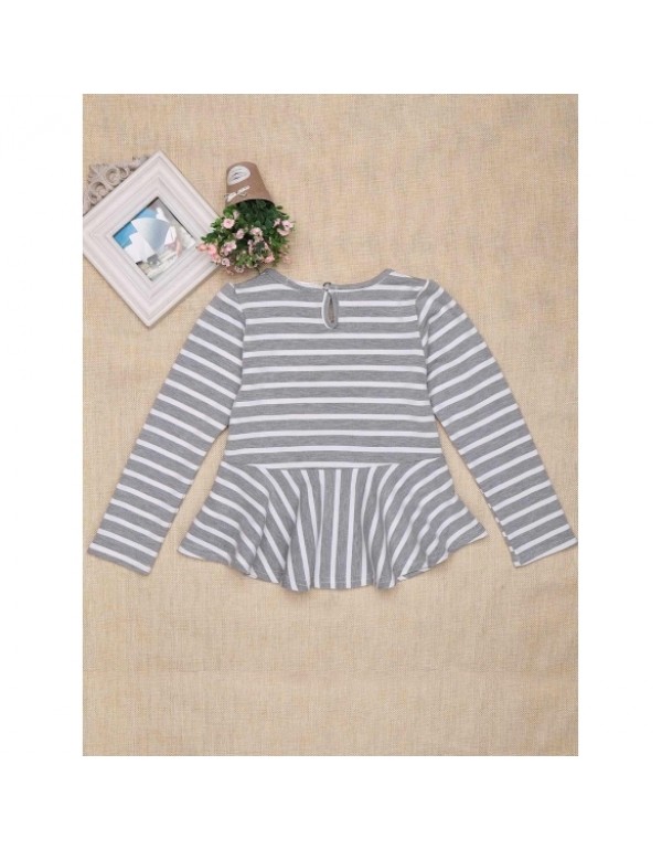 Girls' Long Sleeve Striped Peplum Hem T-Shirt