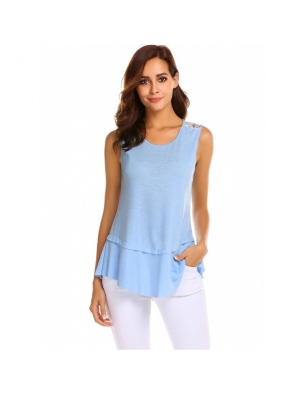 Sleeveless Crochet Lace Patchwork Casual Loose Shirt Tank Tops