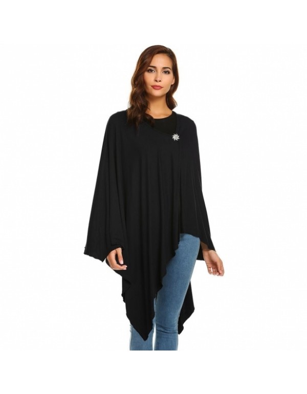 Solid Front Open Casual Loose Shawl Top