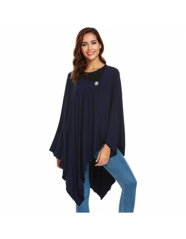 Solid Front Open Casual Loose Shawl Top