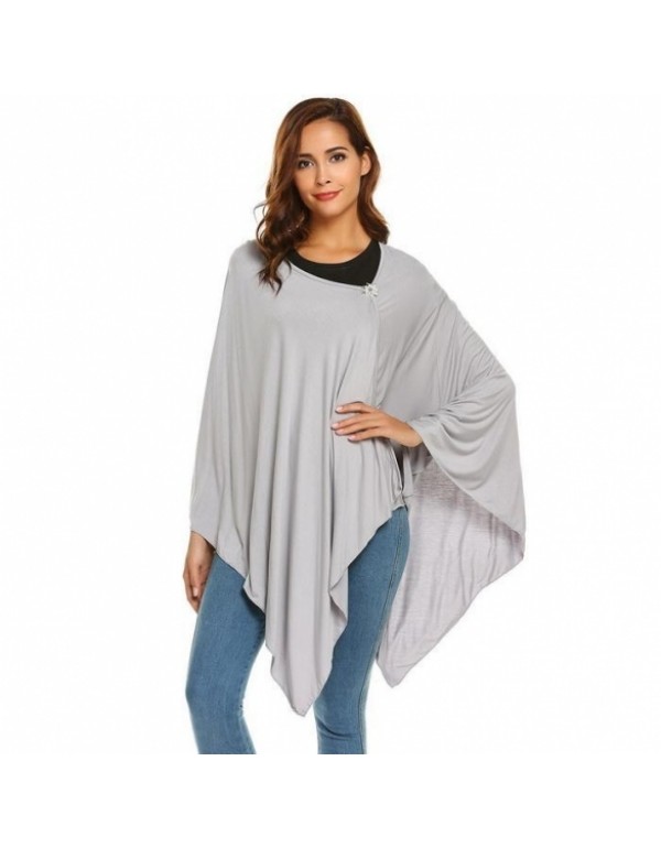 Solid Front Open Casual Loose Shawl Top