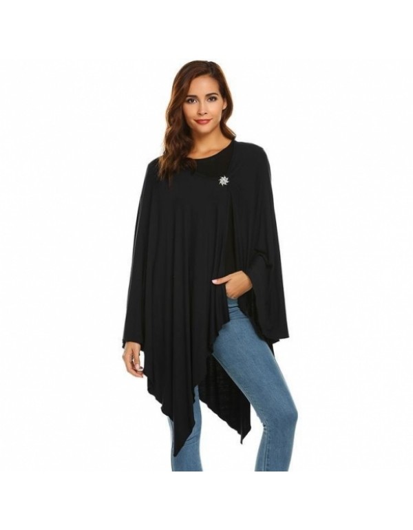 Solid Front Open Casual Loose Shawl Top