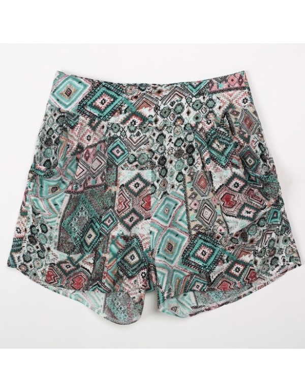 New Fashion Ladies High Waist Print Loose Cotton Blend Beach Shorts