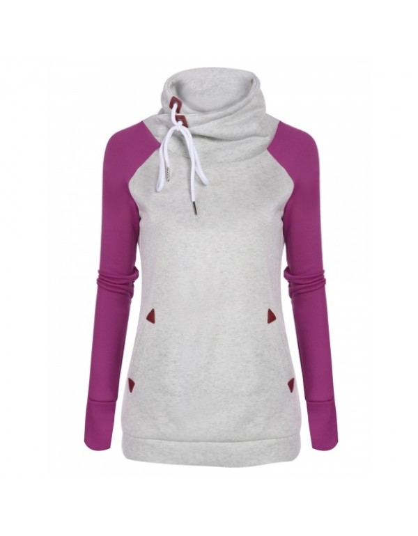 Cowl Collar Pullover Patchwork Fleece Hoodie Sweat...