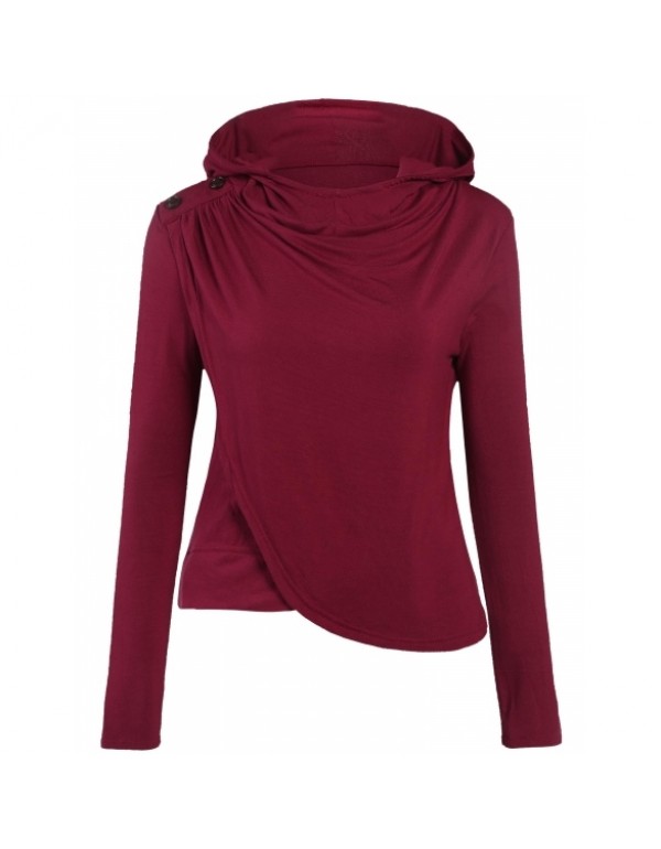 New Hooded Long Sleeve Solid Loose Asymmetrical Hem New Fashion Hoodies