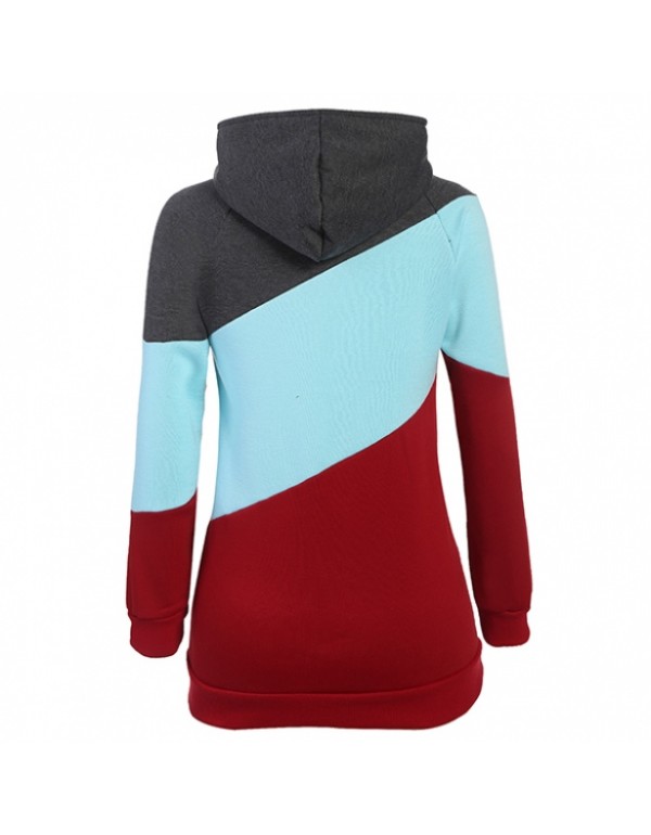 New Hooded Long Sleeve Patchwork Hoodies Sweatshir...