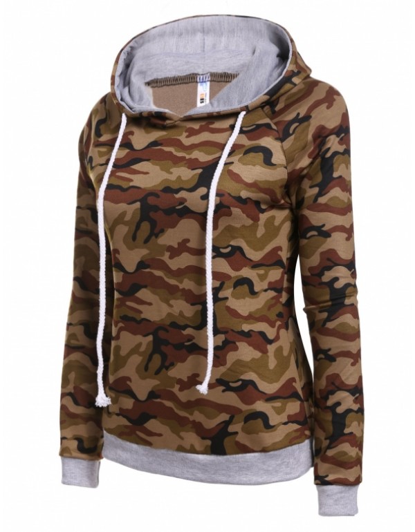 New Fashion Casual Raglan Long Sleeve Camouflage Print Hooded Sweatshirts Pullover Hoodie