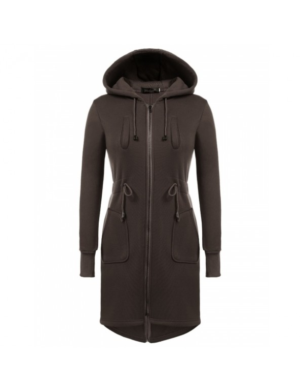 New FashionHooded Long Sleeve Drawstring Long Slim Hoodie Coat