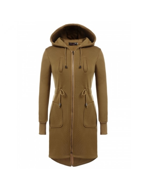 New FashionHooded Long Sleeve Drawstring Long Slim Hoodie Coat