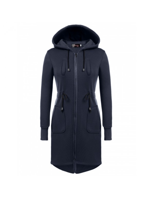 New FashionHooded Long Sleeve Drawstring Long Slim Hoodie Coat