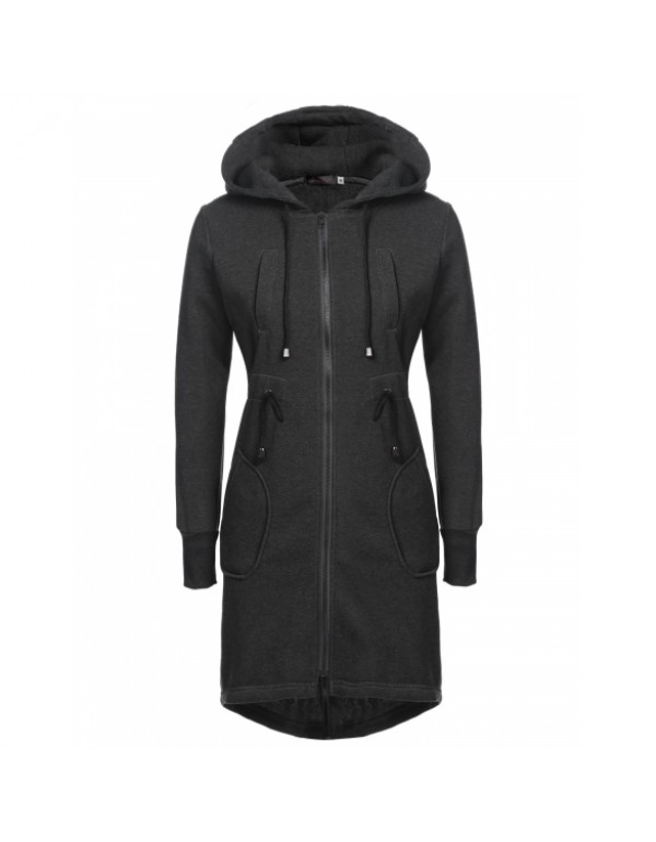 New FashionHooded Long Sleeve Drawstring Long Slim Hoodie Coat